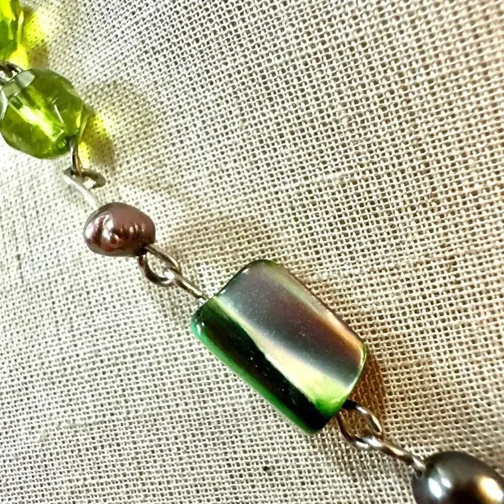 Unakite abalone green beaded necklace
